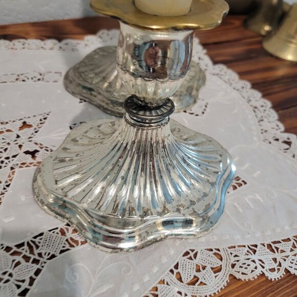 Vintage Candle Stick Set Of 4 Holders Silver Plated Made in England 2-tone - Picture 11 of 16